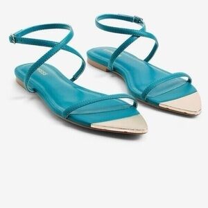 NWT EXPRESS TEAL with Gold Strappy Flat Sandals